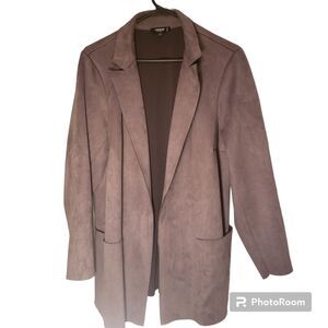 Premiere Studio Gray Duster Cardigan 1X | Faux Suede Leather Pocket Longline